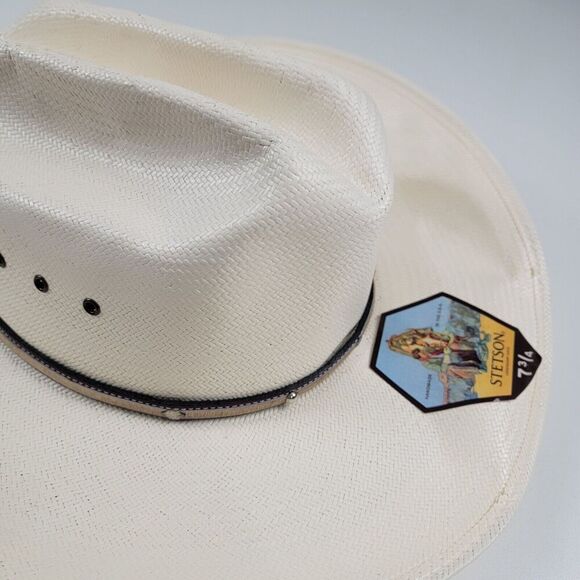 Stetson 10x Spartan Natural Straw Round Oval Western Cowboy Hat 7 1/4 NWD - Picture 7 of 16